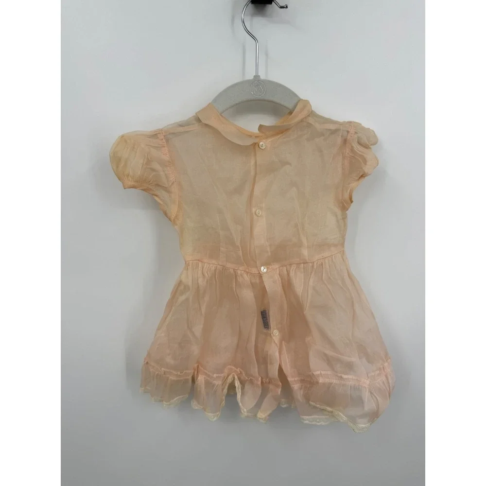 Bonnie Maid 322 Dress Toddler 2 Peach Vintage Sheer‎ Organza Lace Puffy Sleeve